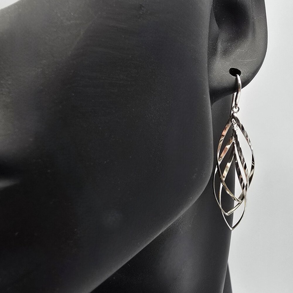Sterling Silver Textured Triple Spiral Twist Dangle Earrings 2" Long NWOT